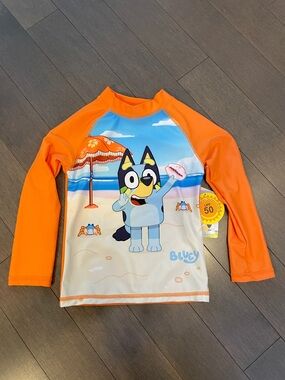 Kids Orange & Blue Bluey Beach Rashguard Swim Shirt